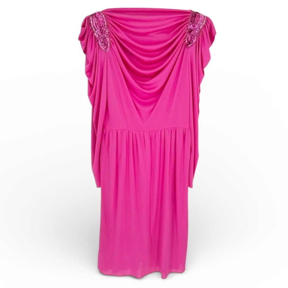 Vintage‎ Fuchsia Sequin Shoulder Drape Back Women's Dress